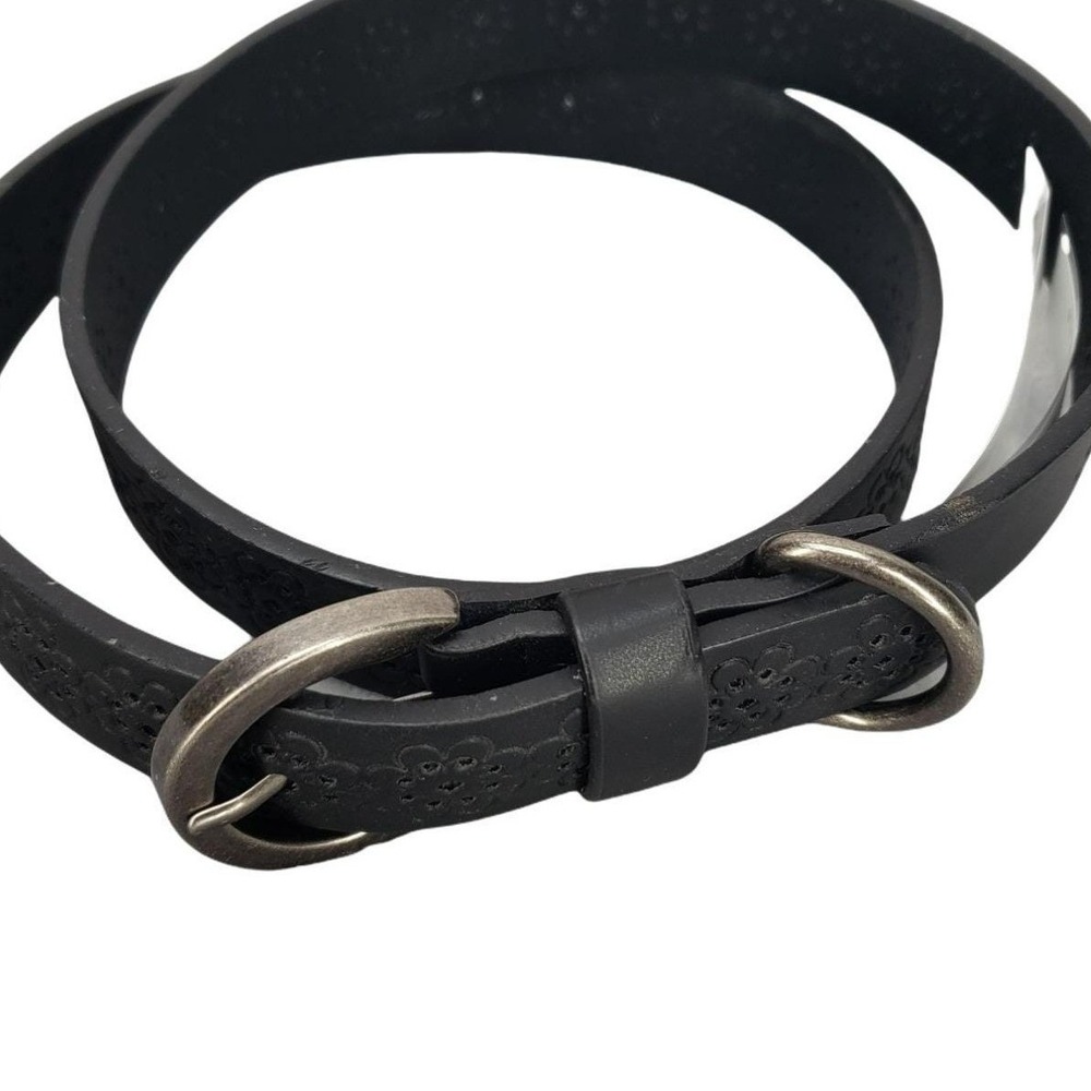 Black Floral Embossed Skinny Belt Silver Horseshoe Buckle Small 1376008-100